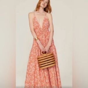Kivari Ines Coral Pink Floral Maxi Dress Skirt